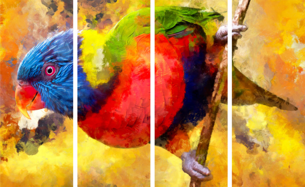 Parrot 4 Pieces Mega Glass Wall Art (150x92 cm)