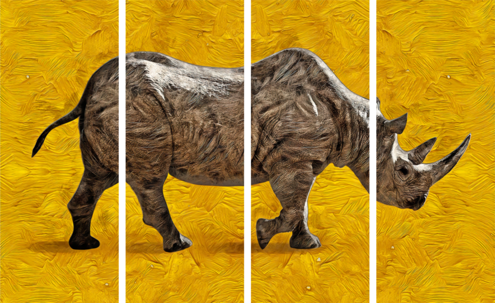 Rhino 4 Pieces Mega Glass Wall Art (150x92 cm)