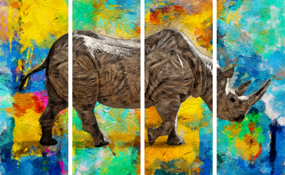 Rhino 4 Pieces Mega Glass Wall Art (150x92 cm)