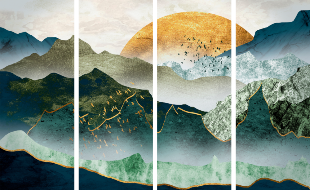 Japanese Sunset 4 Pieces Mega Glass Wall Art (150x92 cm)