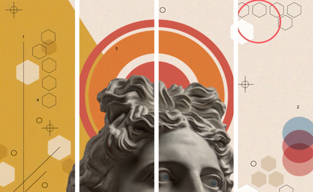 Thoughts of the Statue 4 Pieces Mega Glass Wall Art (150x92 cm)