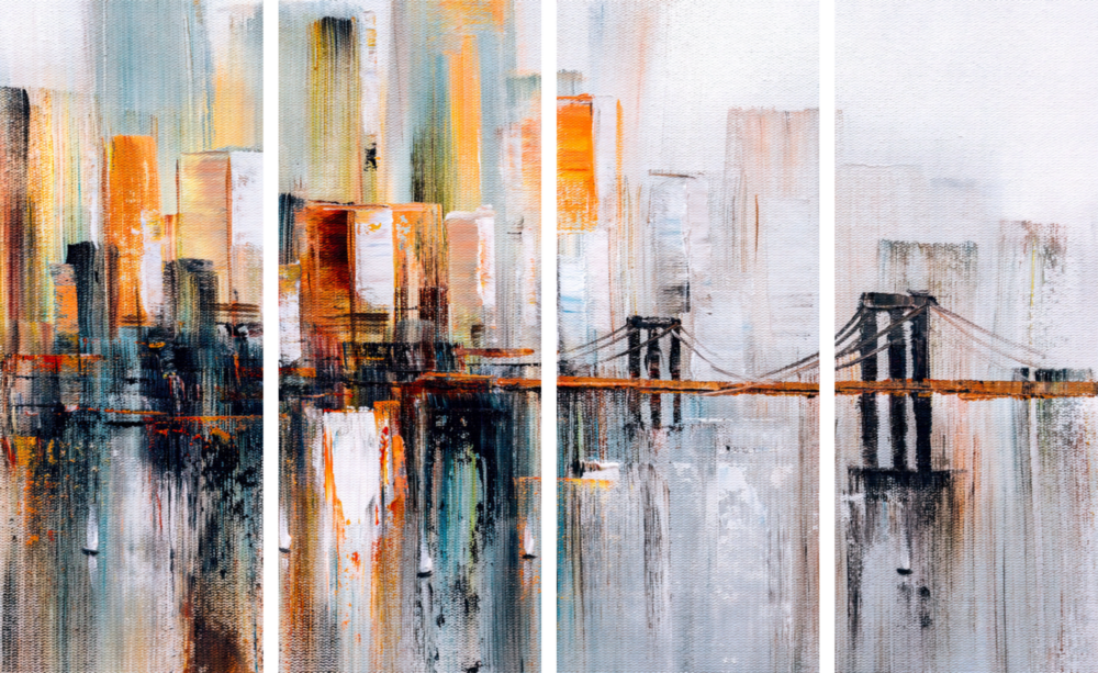 Manhattan Silhouette 4 Pieces Mega Glass Wall Art (150x92 cm)