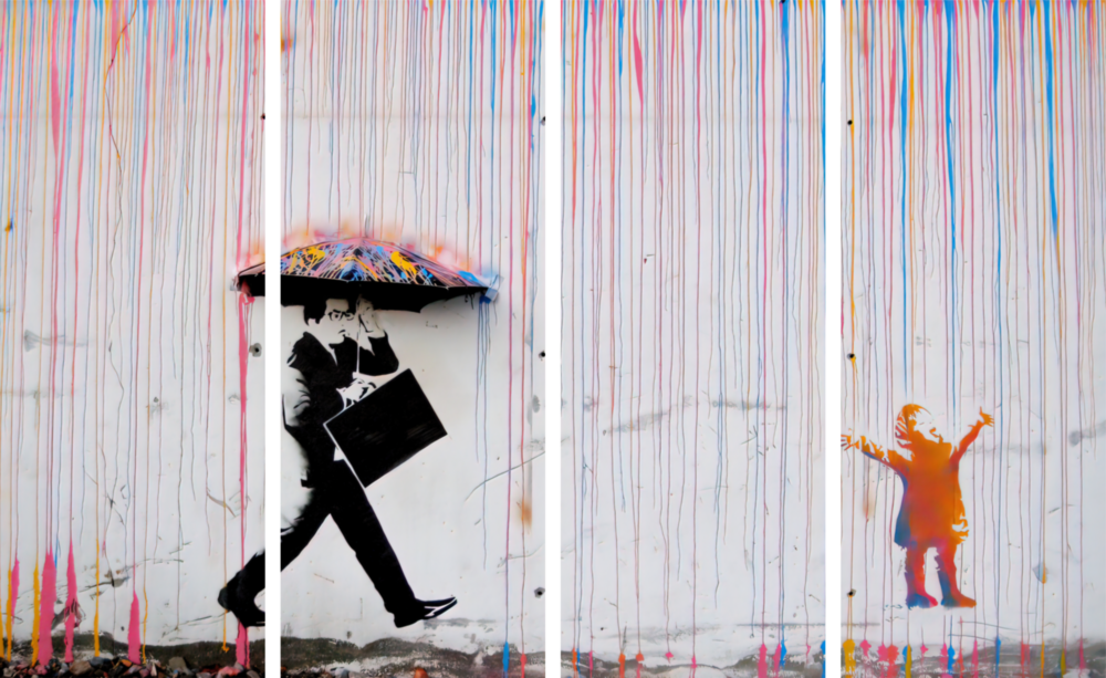 Banksy 4 Pieces Mega Glass Wall Art (150x92 cm)