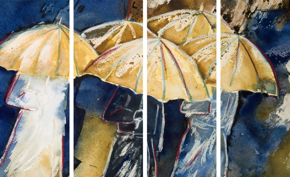 Umbrellas 4 Pieces Mega Glass Wall Art (150x92 cm)