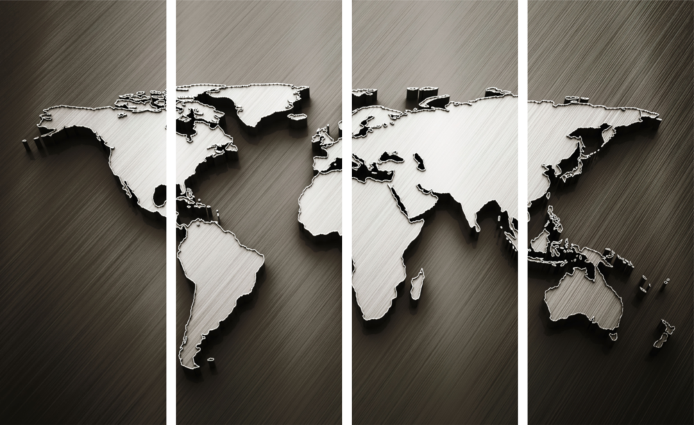 World Map 4 Pieces Mega Glass Wall Art (150x92 cm)