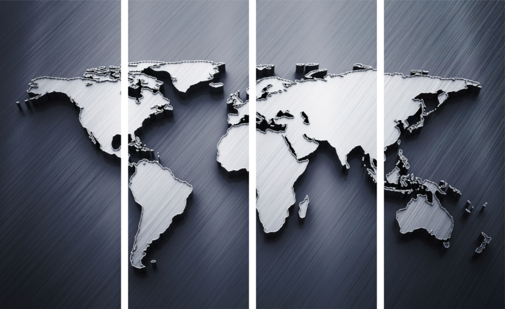 World Map 4 Pieces Mega Glass Wall Art (150x92 cm)
