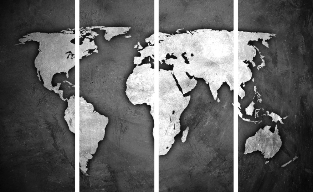 World Map 4 Pieces Mega Glass Wall Art (150x92 cm)