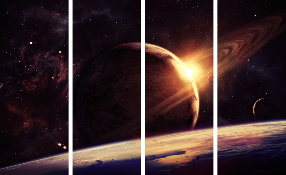 Sunset at the Space 4 Pieces Mega Glass Wall Art (150x92 cm)