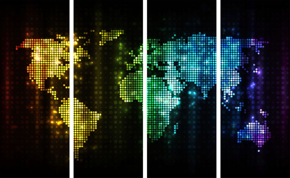 World Map 4 Pieces Mega Glass Wall Art (150x92 cm)