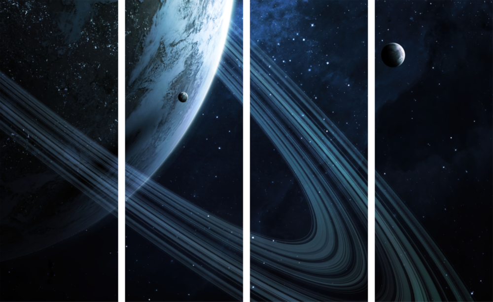 Saturn 4 Pieces Mega Glass Wall Art (150x92 cm)