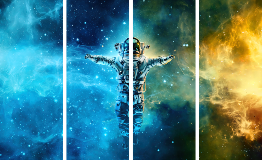 Astronaut  4 Pieces Mega Glass Wall Art (150x92 cm)
