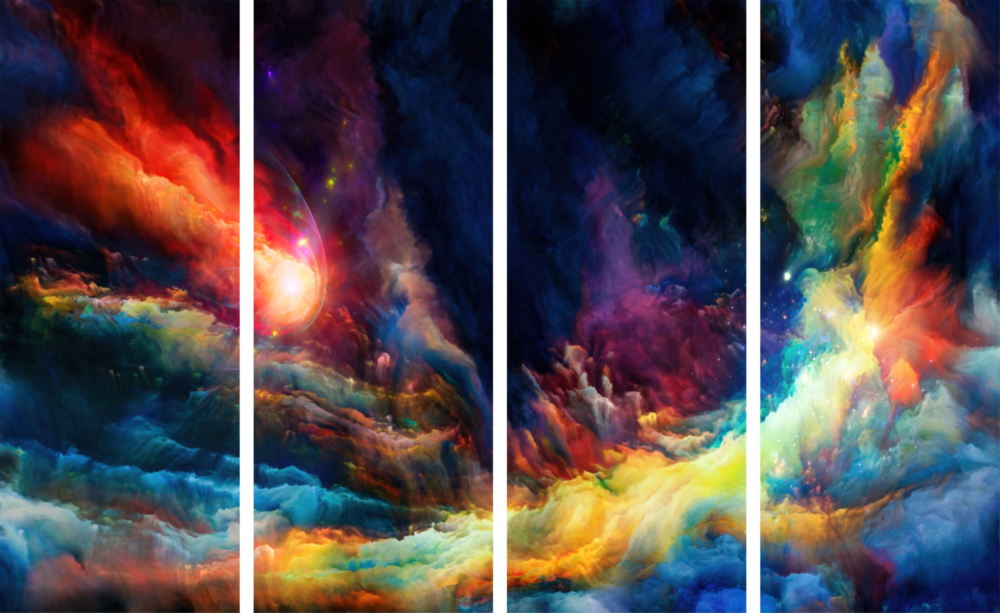 Colorful Space 4 Pieces Mega Glass Wall Art (150x92 cm)