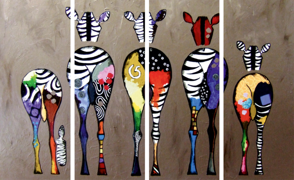 Zebras 4 Pieces Mega Glass Wall Art (150x92 cm)