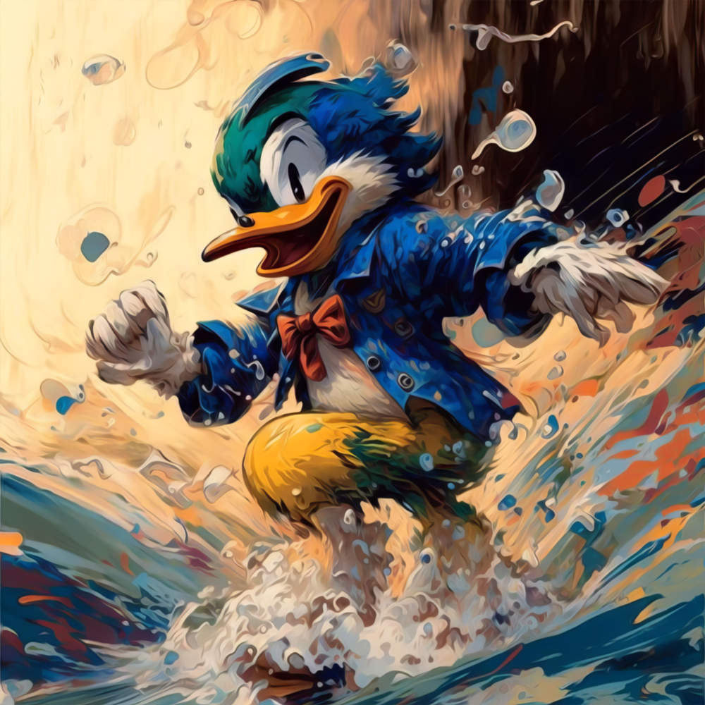 Surfing Duck Glass Wall Art  || Designer Collection