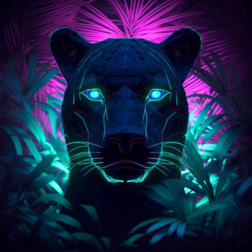 Neon Panther Glass Wall Art  || Designers Collection