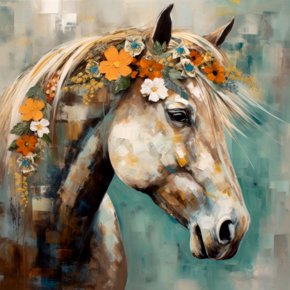 Flower And Horse Glass Wall Art