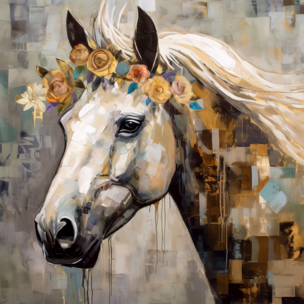 Flower And Horse Glass Wall Art