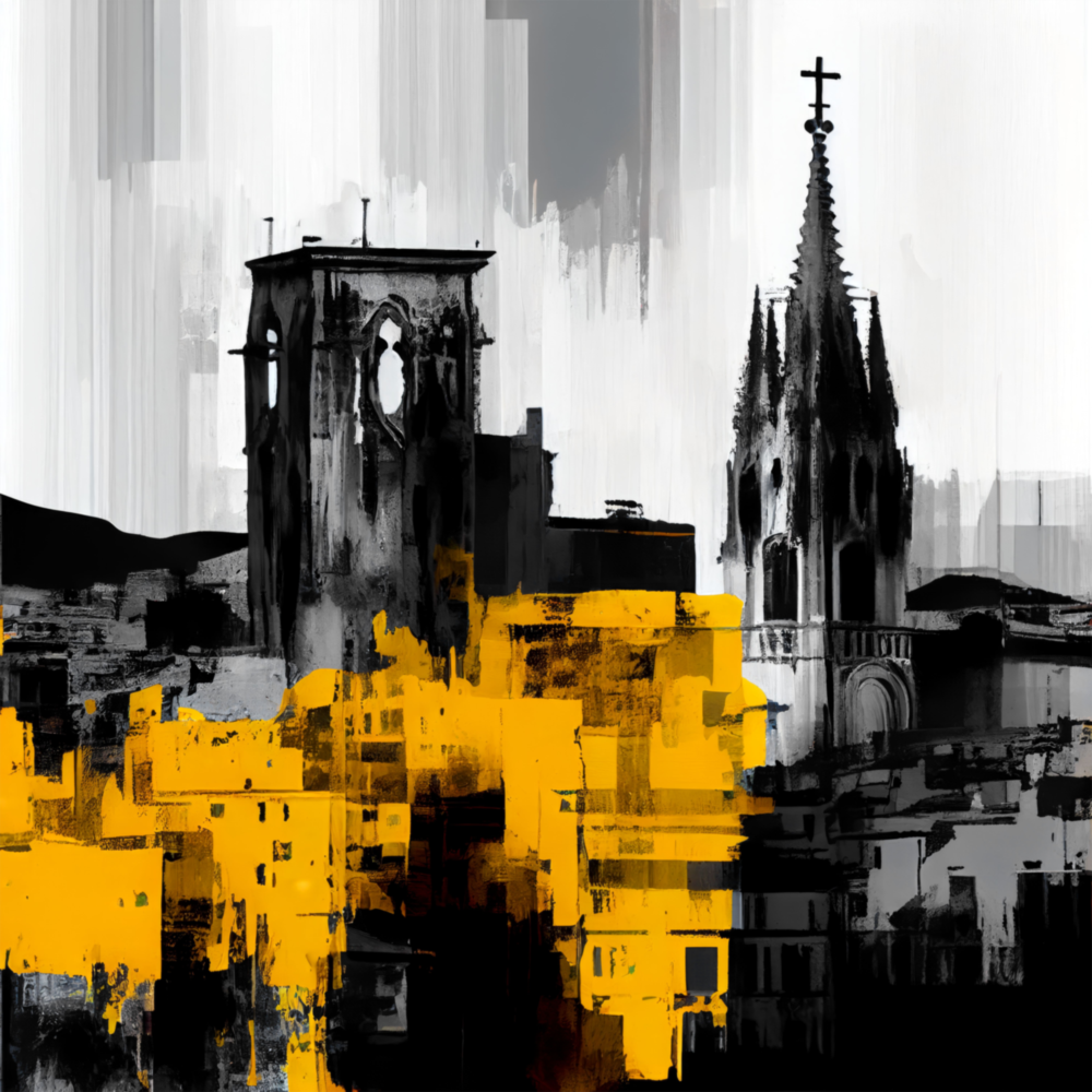 Gray City With Light Glass Wall Art