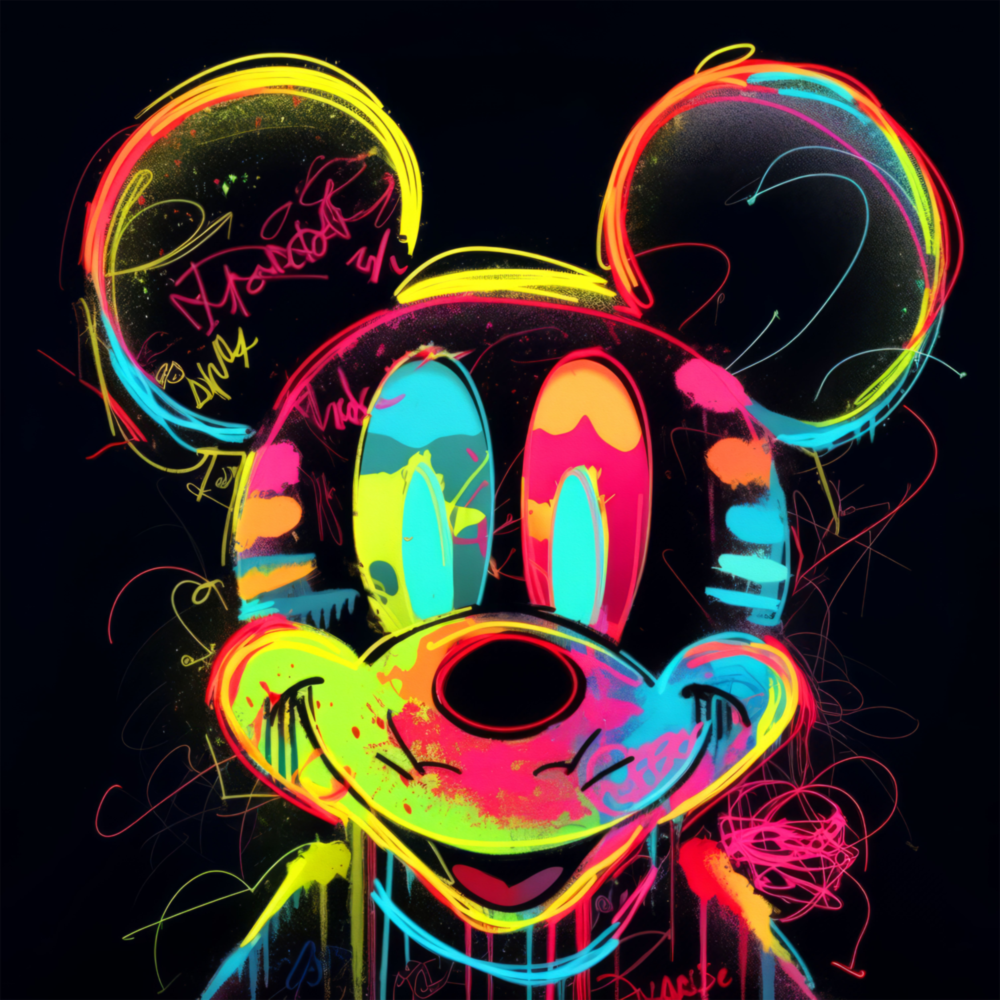 Neon Mickey Glass Wall Art|| Designer's Collection