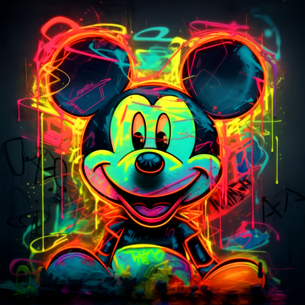 Neon Mickey Glass Wall Art|| Designer's Collection