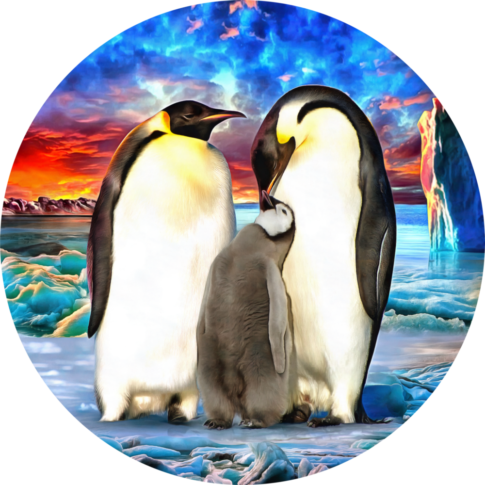 Penguin Family Glass Wall Art