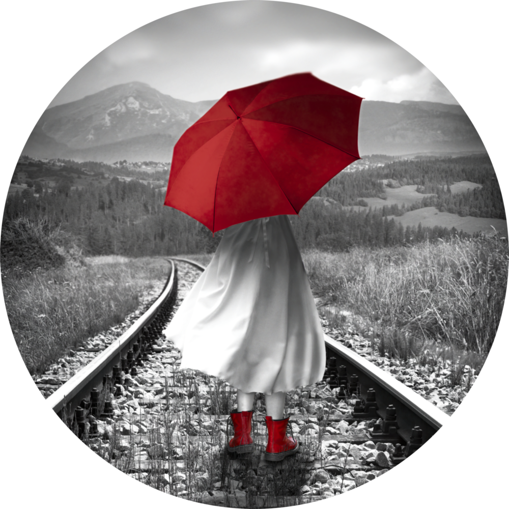 Girl with Red Umbrella Glass Wall Art