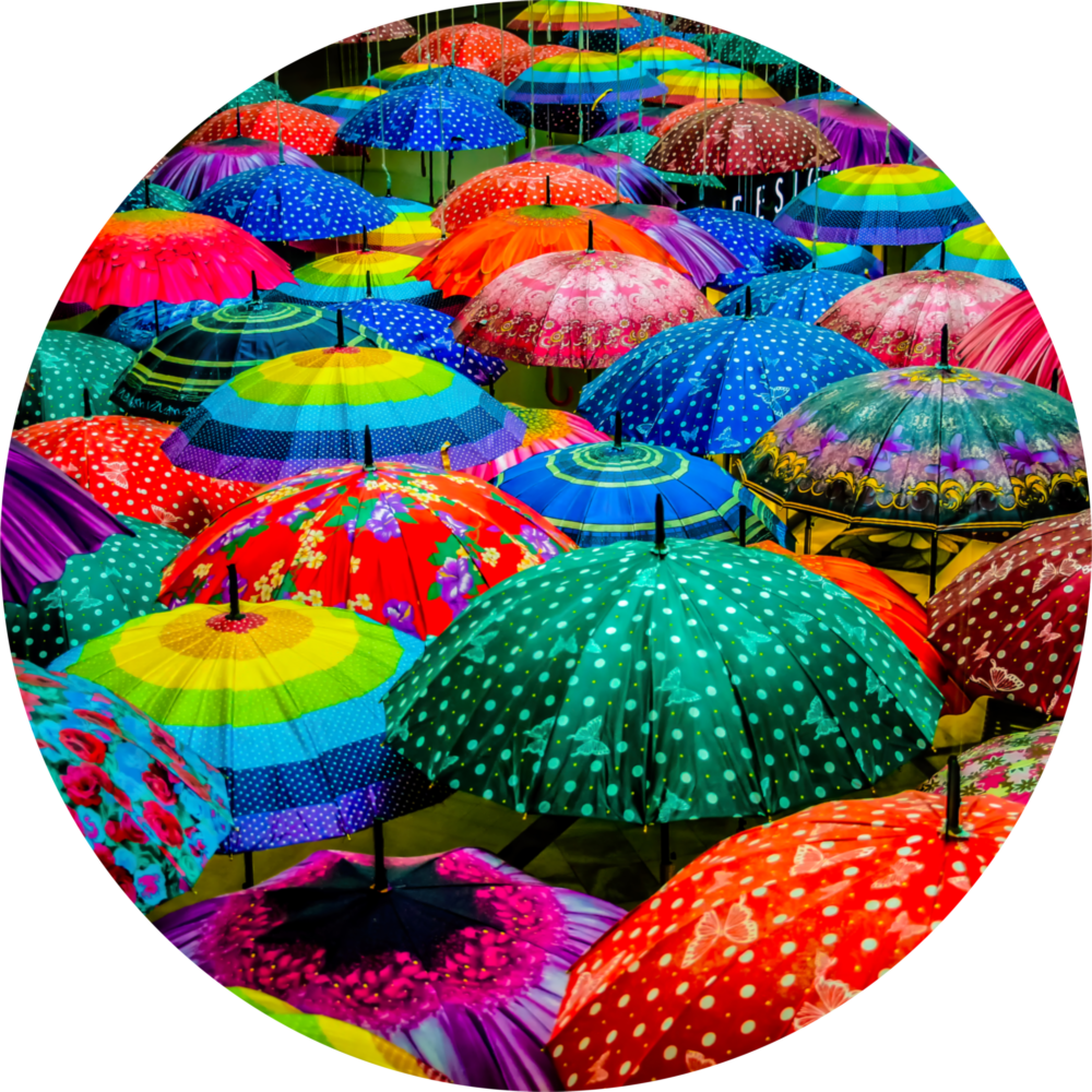 Colorful Umbrellas Glass Wall Art