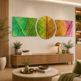 Green Gold Red Leaf Vein Macro 3 Piece Glass Wall Art