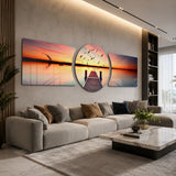 Sunset Pier Flying Birds 3 Piece Glass Wall Art