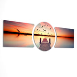 Sunset Pier Flying Birds 3 Piece Glass Wall Art