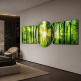 Sunlit Green Forest Canopy 3 Piece Glass Wall Art