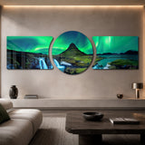 Green Aurora Mountain Night 3 Piece Glass Wall Art