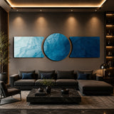 Flowing Blue Ocean Abstract 3 Piece Glass Wall Art