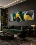 Emerald Gold Brushstroke Swirls 3 Piece Glass Wall Art