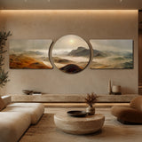 Misty Golden Mountain Valley 3 Piece Glass Wall Art