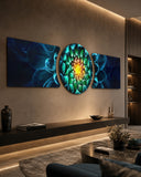 Glowing Teal Dahlia Bloom Macro 3 Piece Glass Wall Art