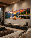 Mountain Lake Sunset Reflection 3 Piece Glass Wall Art