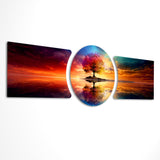 Rainbow Tree Sunset Reflection 3 Piece Glass Wall Art