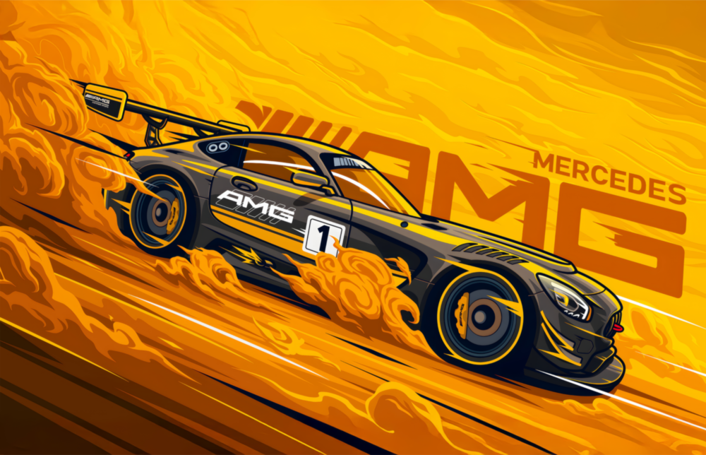 AMG's Fire Yellow Speed Glass Wall Art || Designer Collection