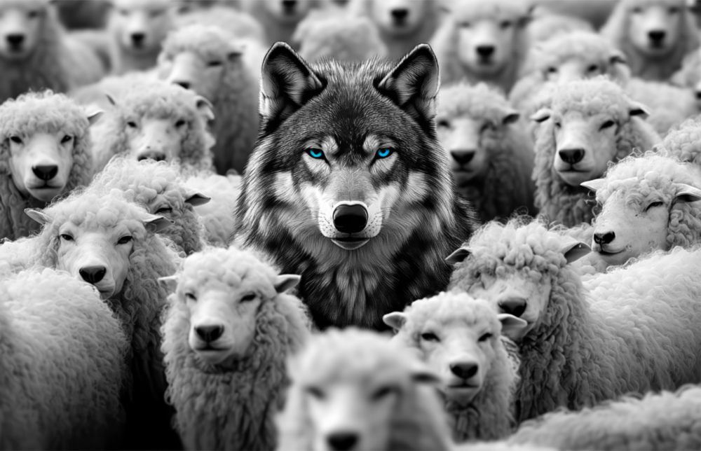 Wolf in Sheep's Clothing Glass Wall Art || Designer Collection