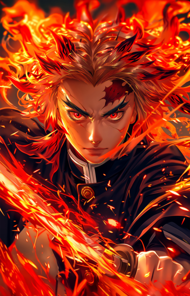 Flame Hashira Kyojuro Rengoku Glass Wall Art || Designer Collection