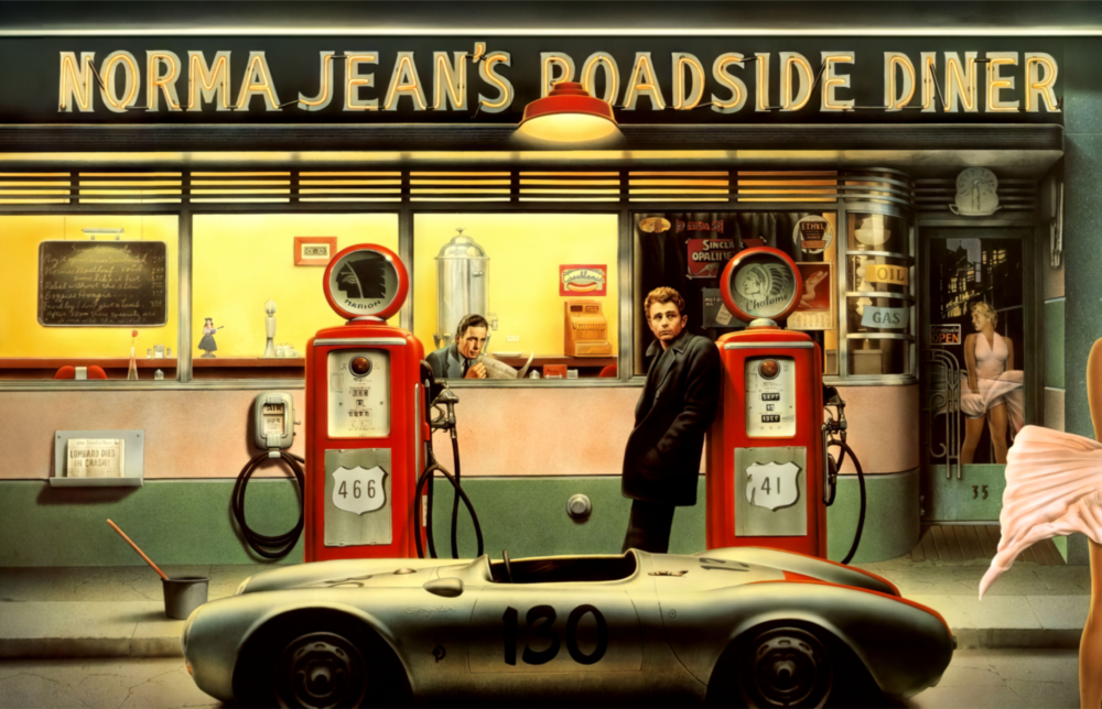 Marilyn Elvis Humphrey - Retro Gas Station Glass Wall Art
