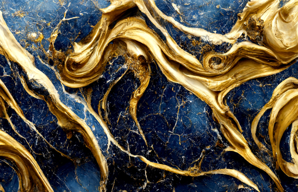 Elegant Gold Swirls on Navy Glass Wall Art