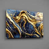 Elegant Gold Swirls on Navy Glass Wall Art