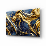 Elegant Gold Swirls on Navy Glass Wall Art