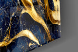 Elegant Gold Swirls on Navy Glass Wall Art