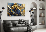 Elegant Gold Swirls on Navy Glass Wall Art