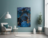 Elegant Navy Blue Abstract Glass Wall Art