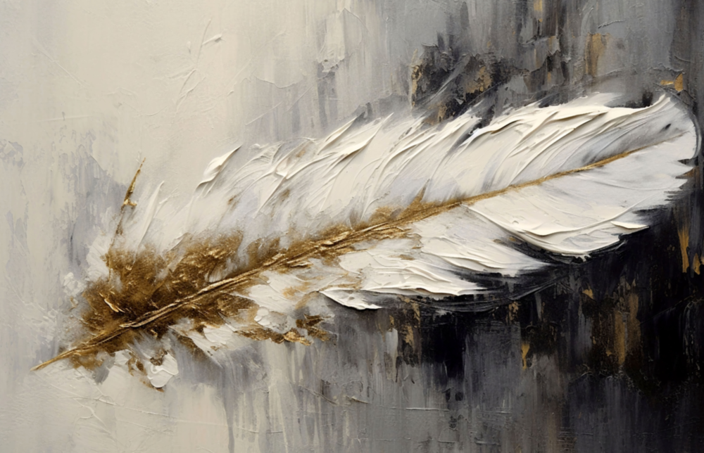 Elegant Feather on Abstract Background Glass Wall Art