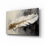 Elegant Feather on Abstract Background Glass Wall Art